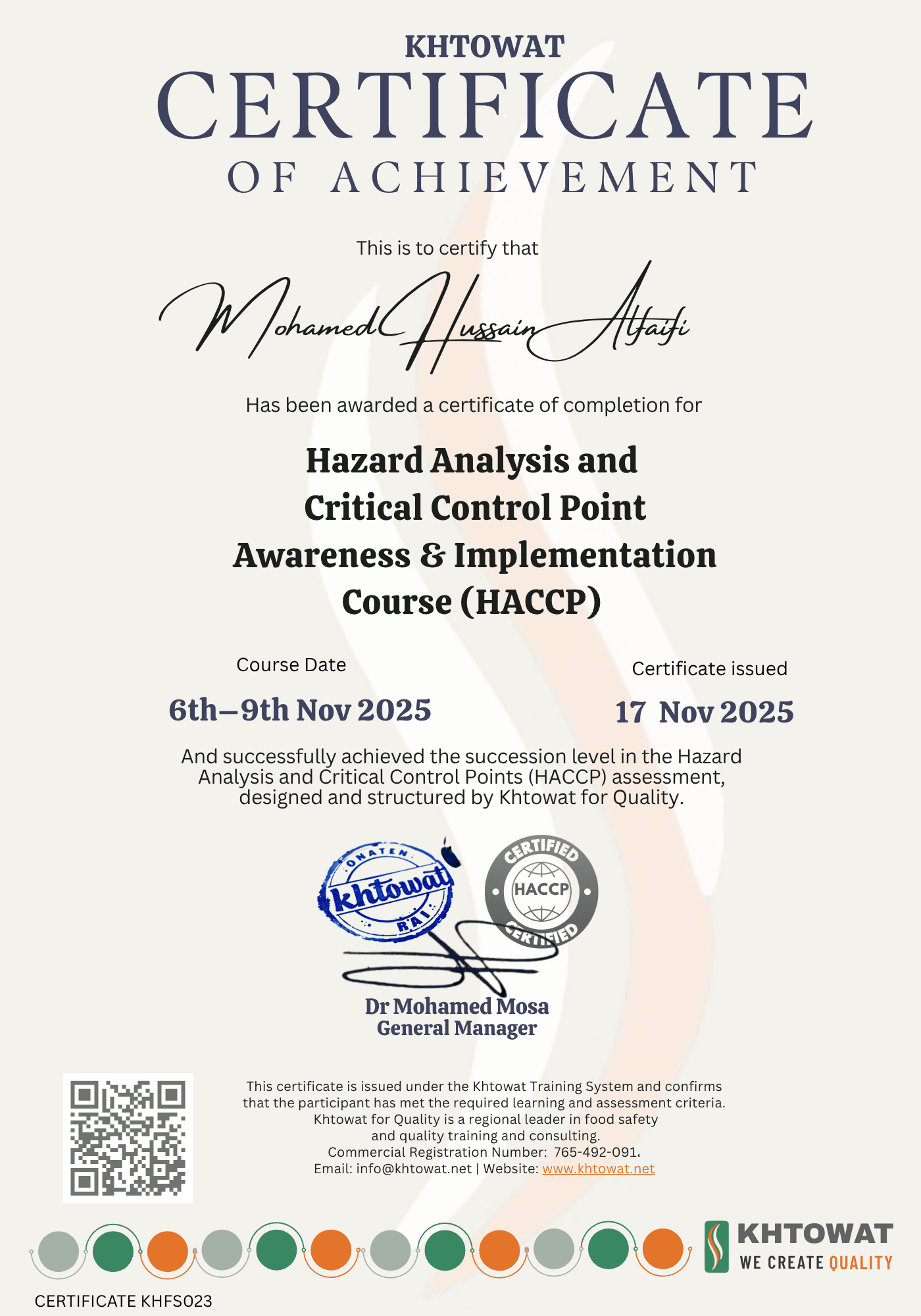 Hazard analysis and Critical control Points (HACCP)