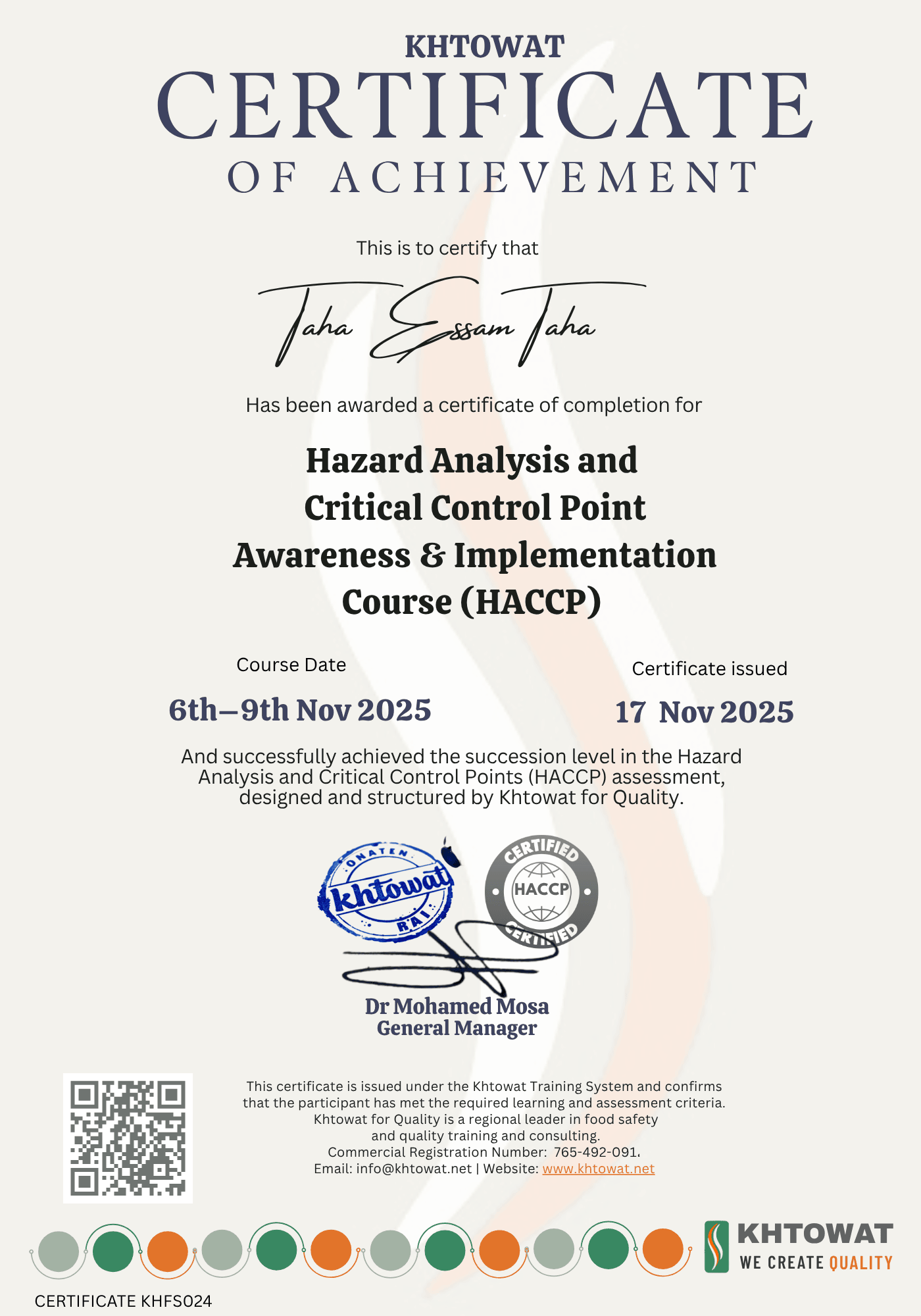 Hazard analysis and Critical control Points (HACCP)