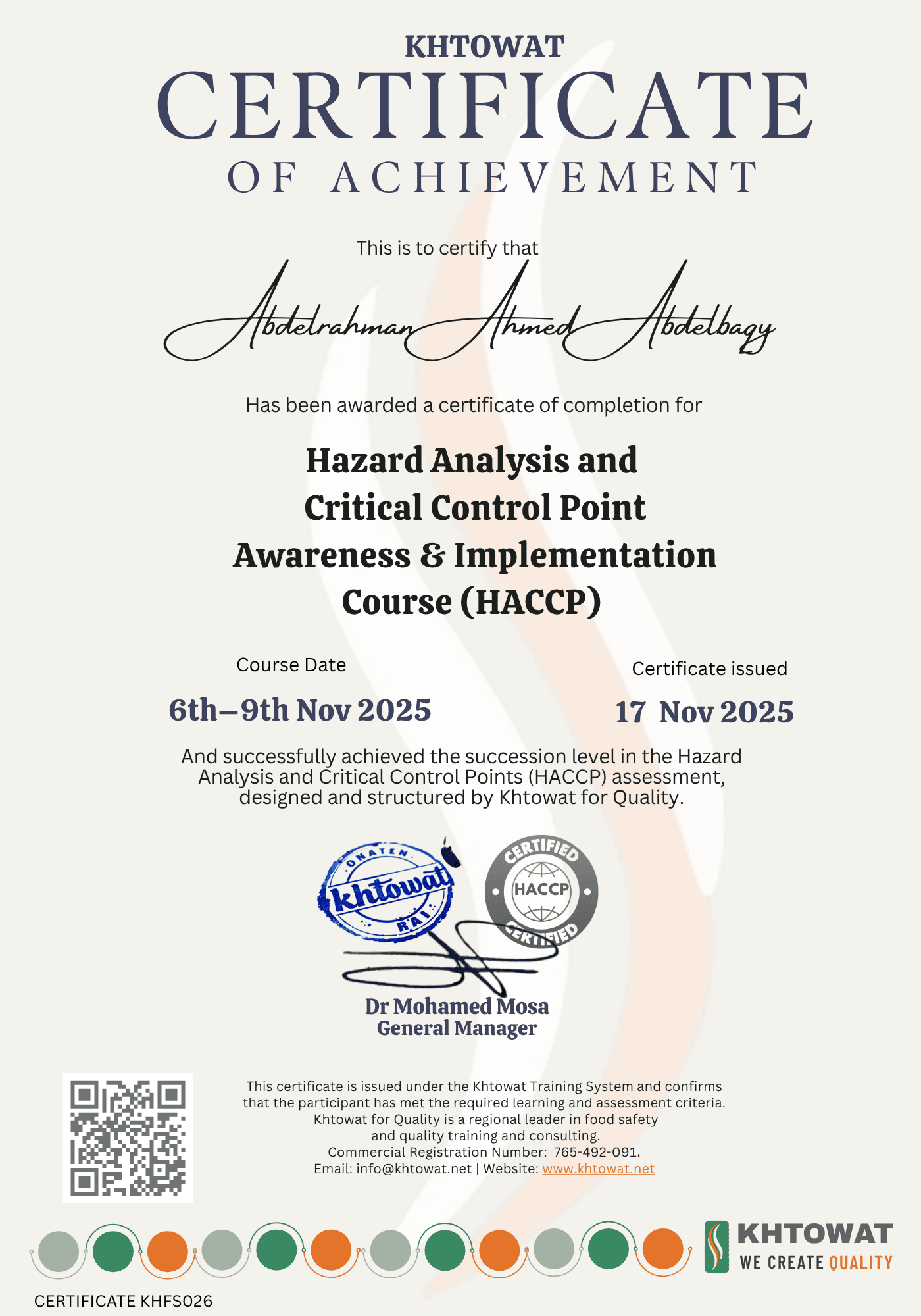 Hazard analysis and Critical control Points (HACCP)