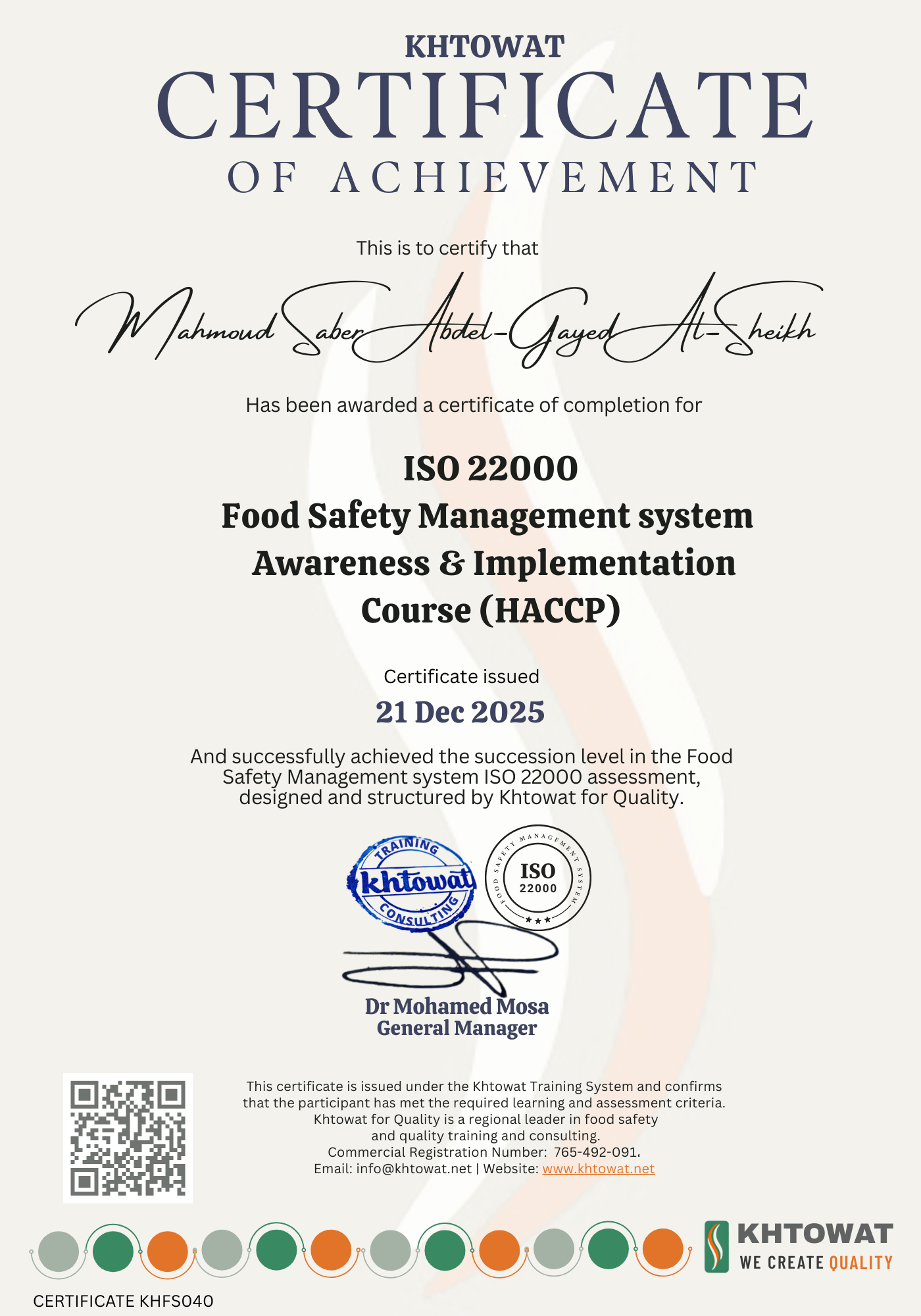 ISO 22000 Food Safety Mangment System