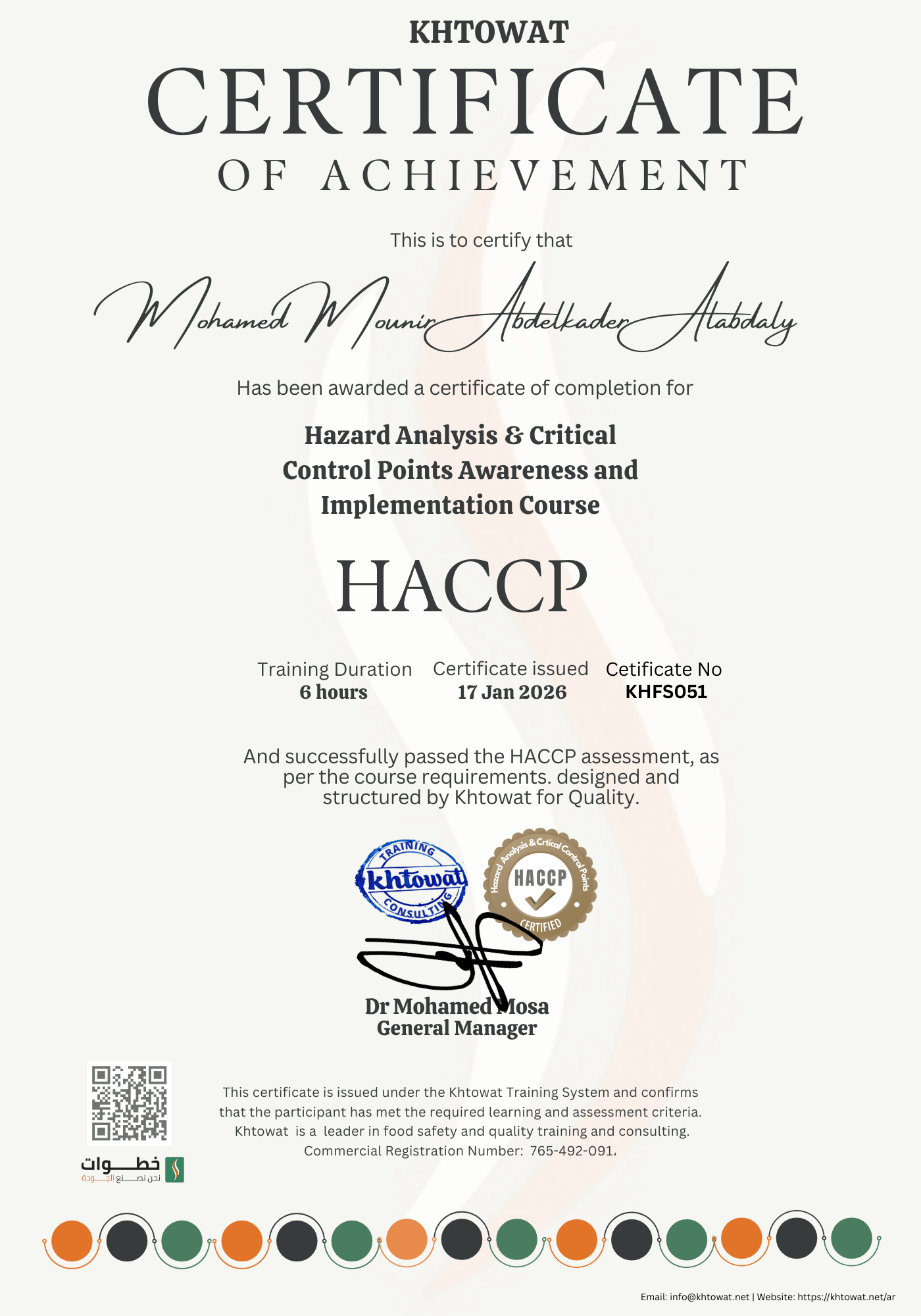 Hazard Analysis & Critical Control points ( HACCP )