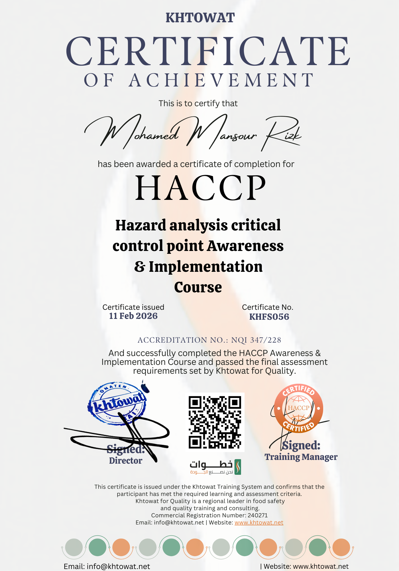 Hazard analysis and critical control point ( HACCP )