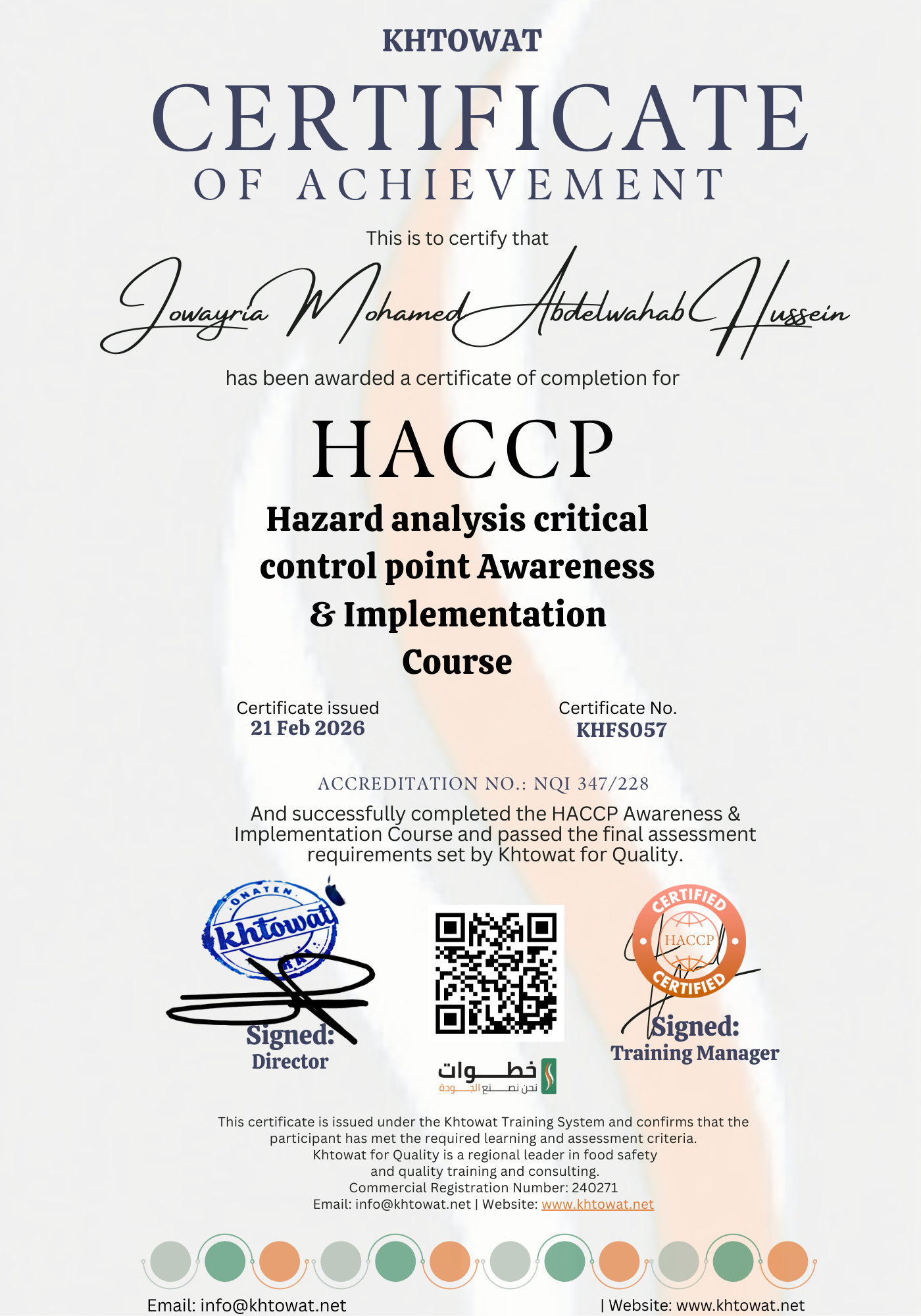 Hazard analysis and Critical Control Points