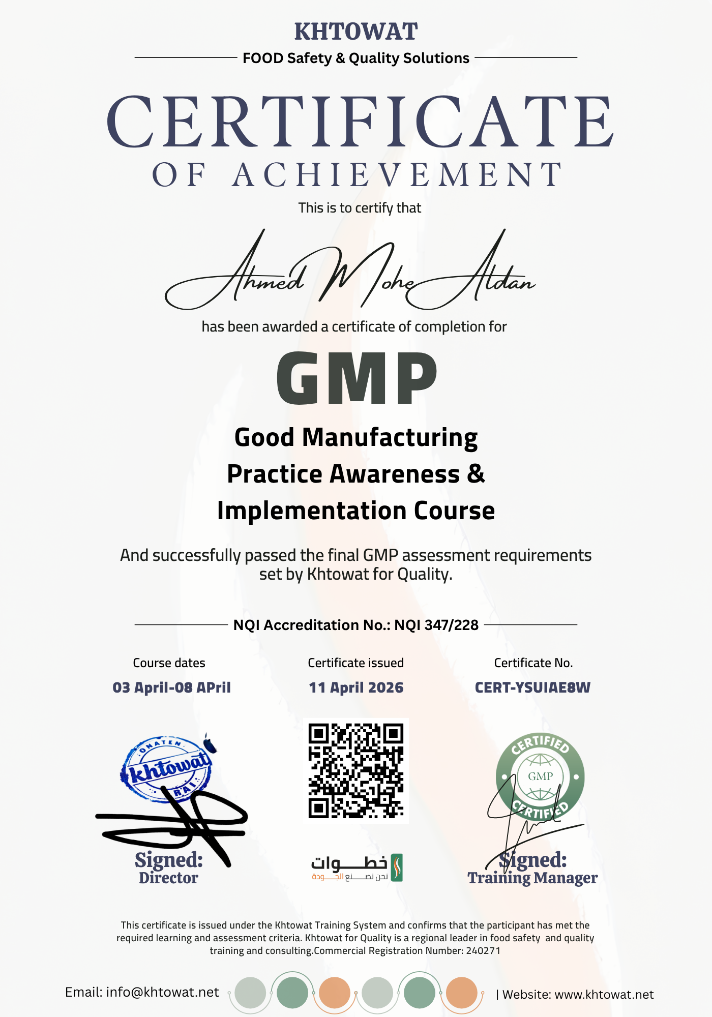 Good Manufacture Practices ( GMP )
