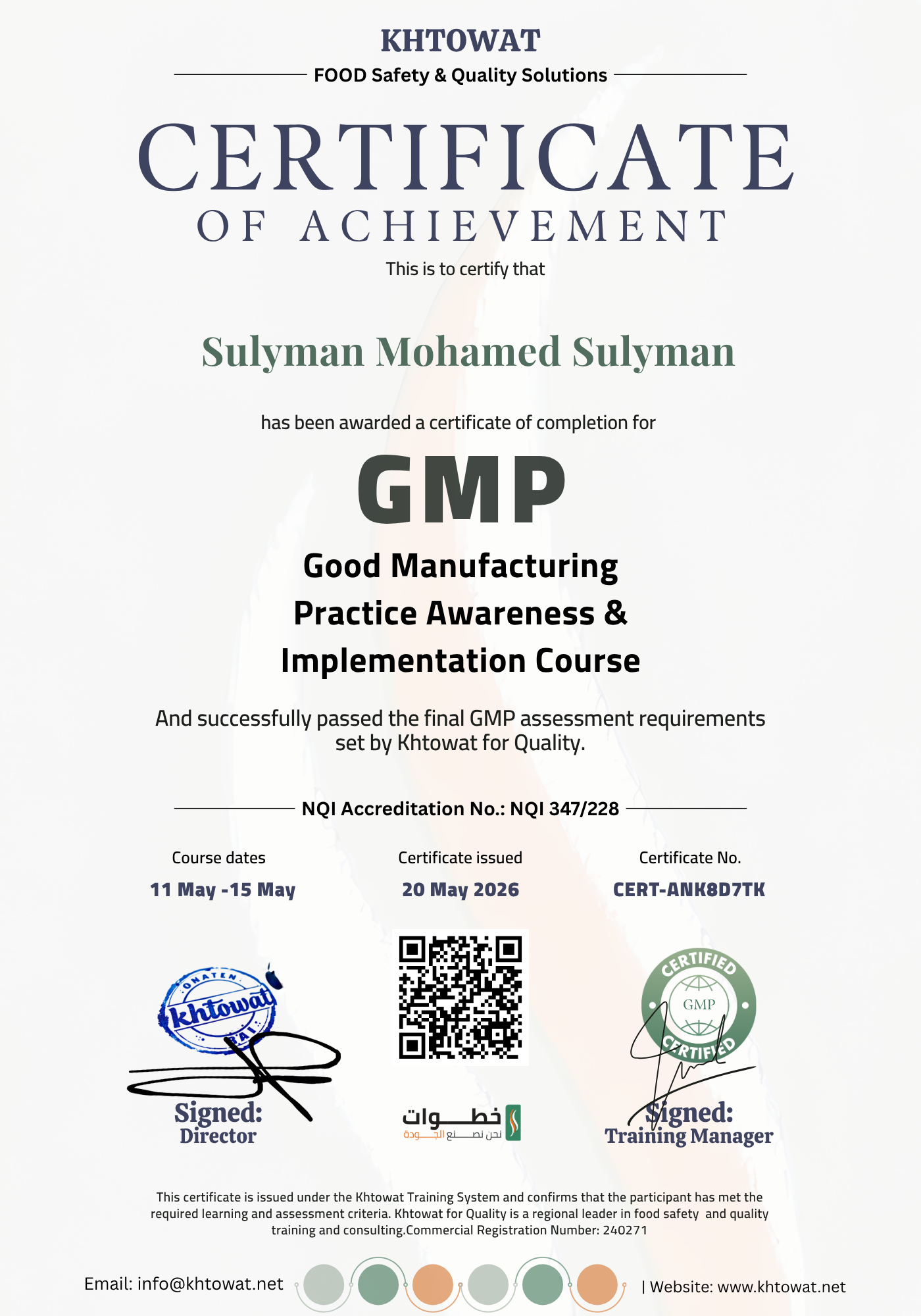 Good Manufacturing Practices (GMP)
